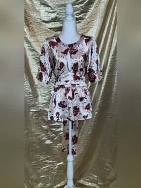Vertigo Floral Satin Top in Pink and Red